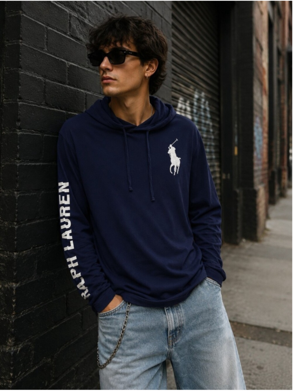 Polo Ralph Lauren Lightweight Hooded T-Shirt Navy XL Big Pony Logo Long Sleeve
